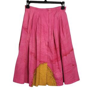 Piazza Sempione Circle A-line Skirt‎ Sz 38 US 2 Pink Watercolor Snap Front Artsy